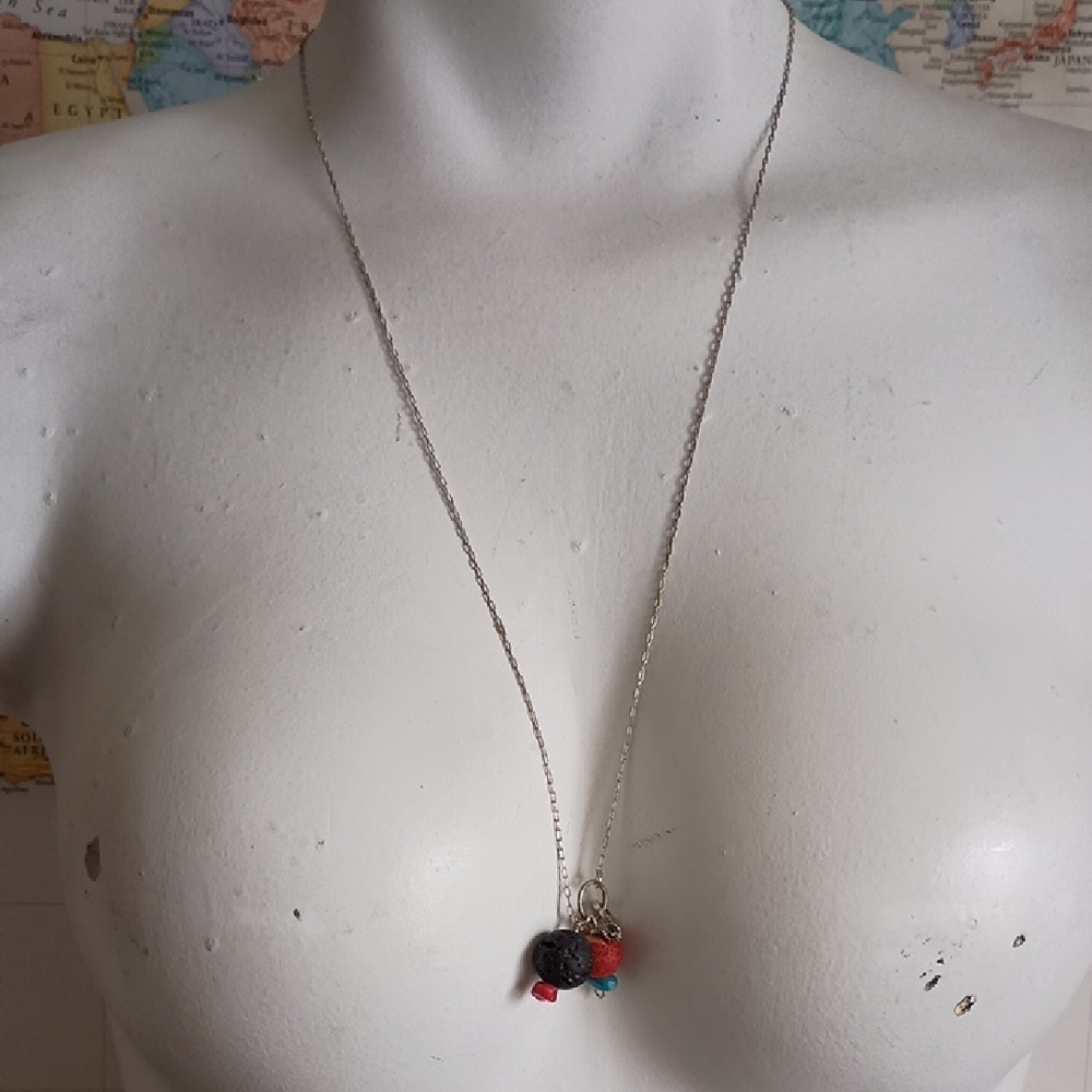 Delicate Sterling Lavastone And Coral Necklace